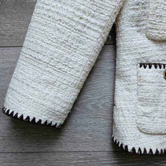 Zara cream and brown women's blazer jacket made in spain size small - Picture 3 of 8